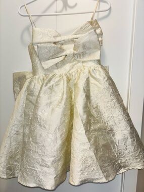 ASOS Cream Floral Jacquard Mini Dress with Front Bow